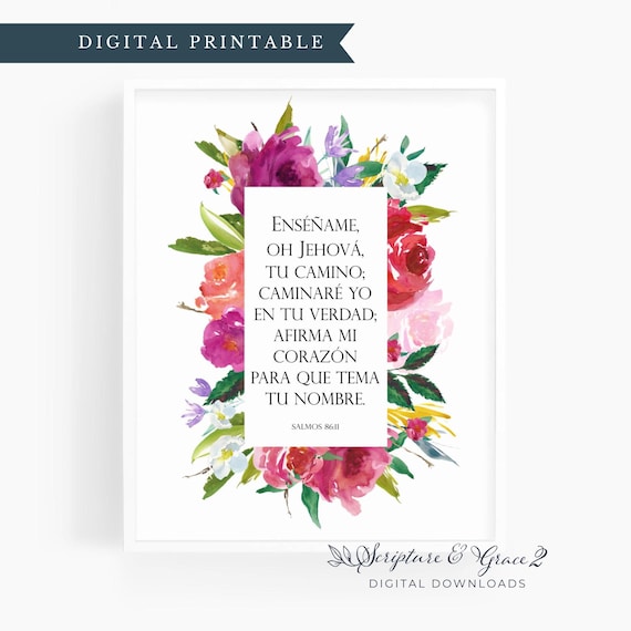Salmos 86:11 Cartel Cristiano, Spanish Bible Verse Wall Art, Versículo Bíblico Printable, Arte Bíblico Floral DIGITAL DOWNLOAD