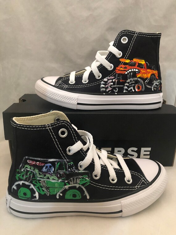 Monster Truck Shoes Hand Painted Monster Jam Shoes Converse Etsy