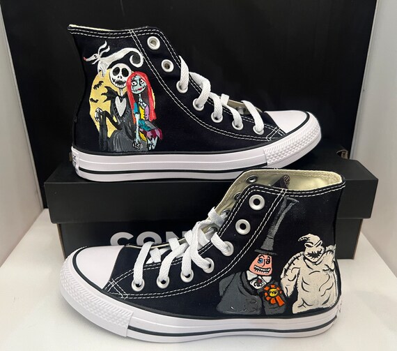 Disney Nightmare Before Christmas Shoes Hand Painted Disney Shoes Women s Kids Disney Jack Skellington Shoes Jack Sally Shoes Oogie Boogie Etsy