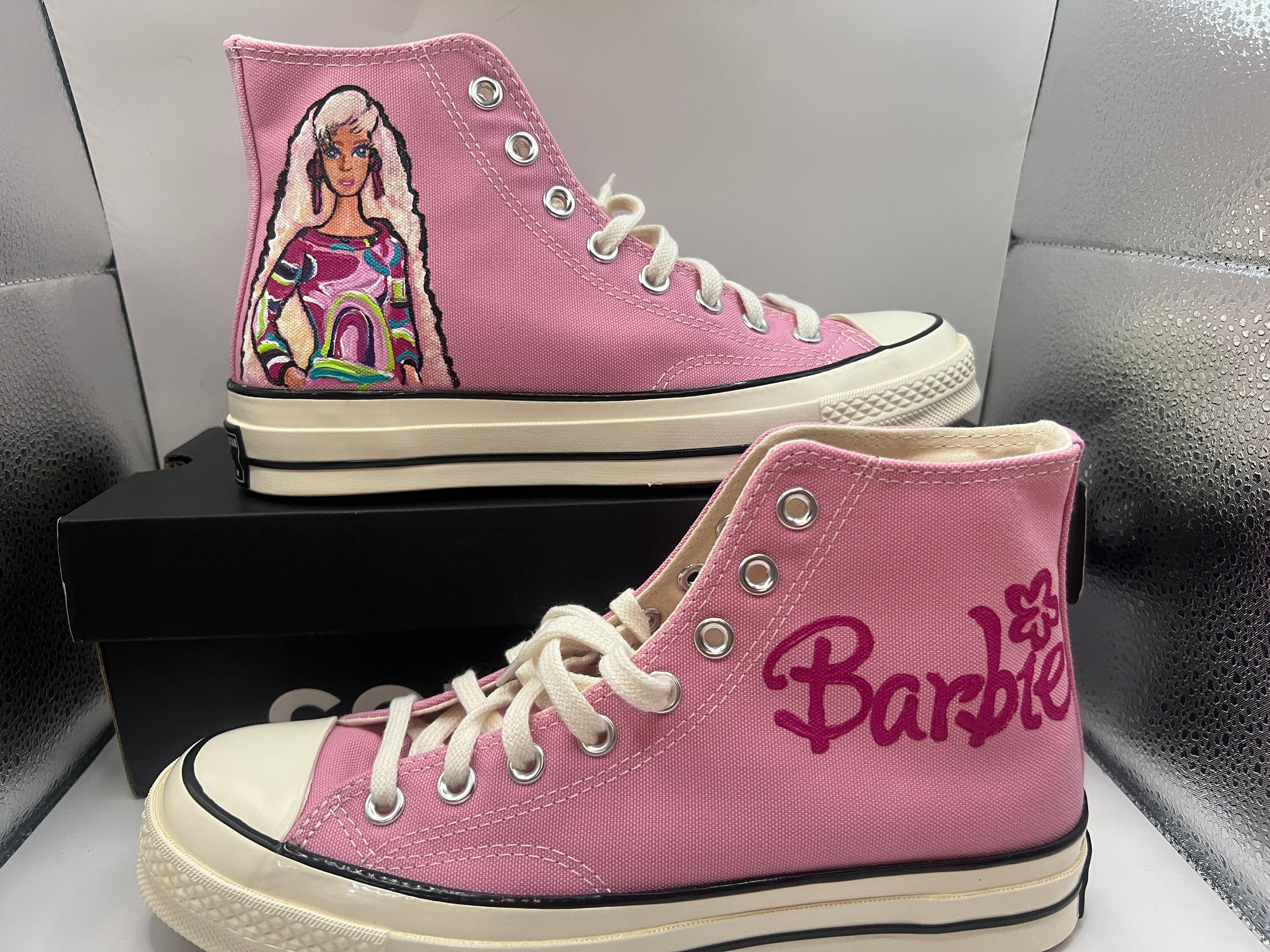 Barbie shoes- Barbie bling Converse-Girls Barbie Shoes – Pink Toes & Hair  Bows