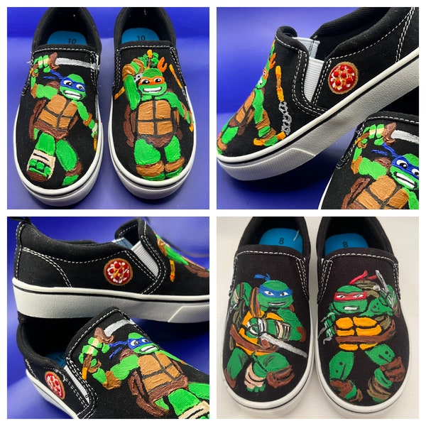 Hand Painted Ninja Turtle Shoes Converse Vans Leonardo Donatello Raphael Michelangelo Shoes Any 2 Turtles Ninja Turtle Birthday Shoes