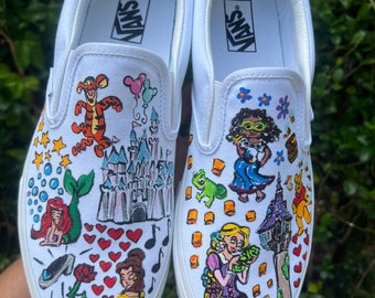 Disney Parks Shoes Disney Sketch Designs Mickey Minnie Mouse Shoes Cinderella Castle Elsa Winnie the Pooh Star Wars Little Mermaid Shoes Etsy