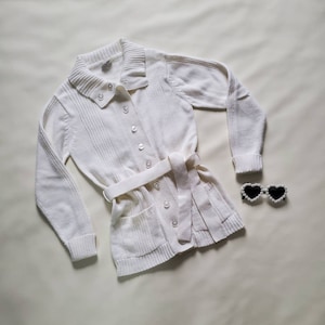 vintage women&#39;s white cardigan ladies cardigan button down sweater with pockets