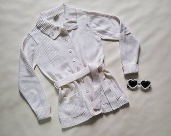 vintage women's white cardigan ladies cardigan button down sweater with pockets