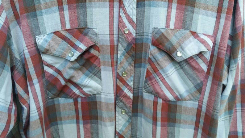 1970s men's shirt vintage seventies plaid flannel button snap cowboy shirt image 2