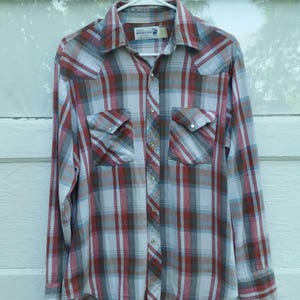 1970s men's shirt vintage seventies plaid flannel button snap cowboy shirt image 1