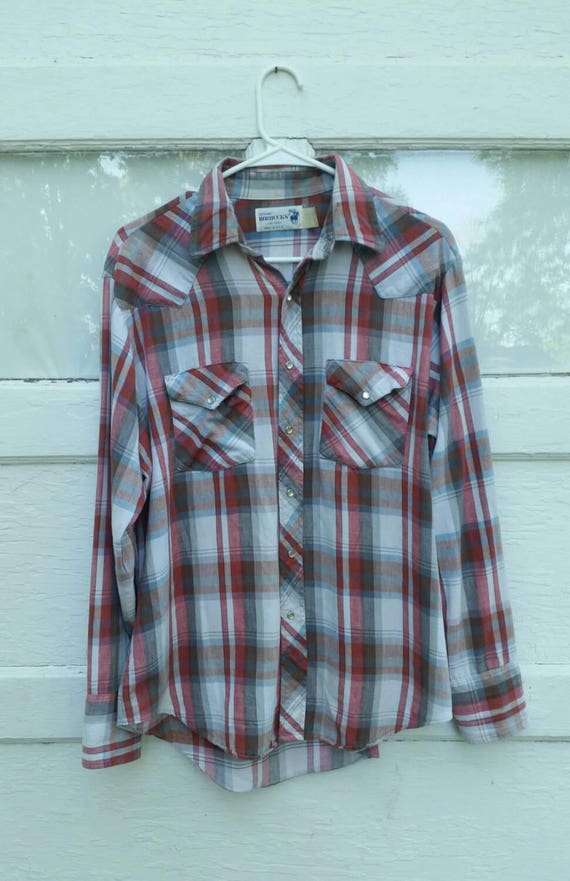 1970s men's shirt vintage seventies plaid flannel… - image 1