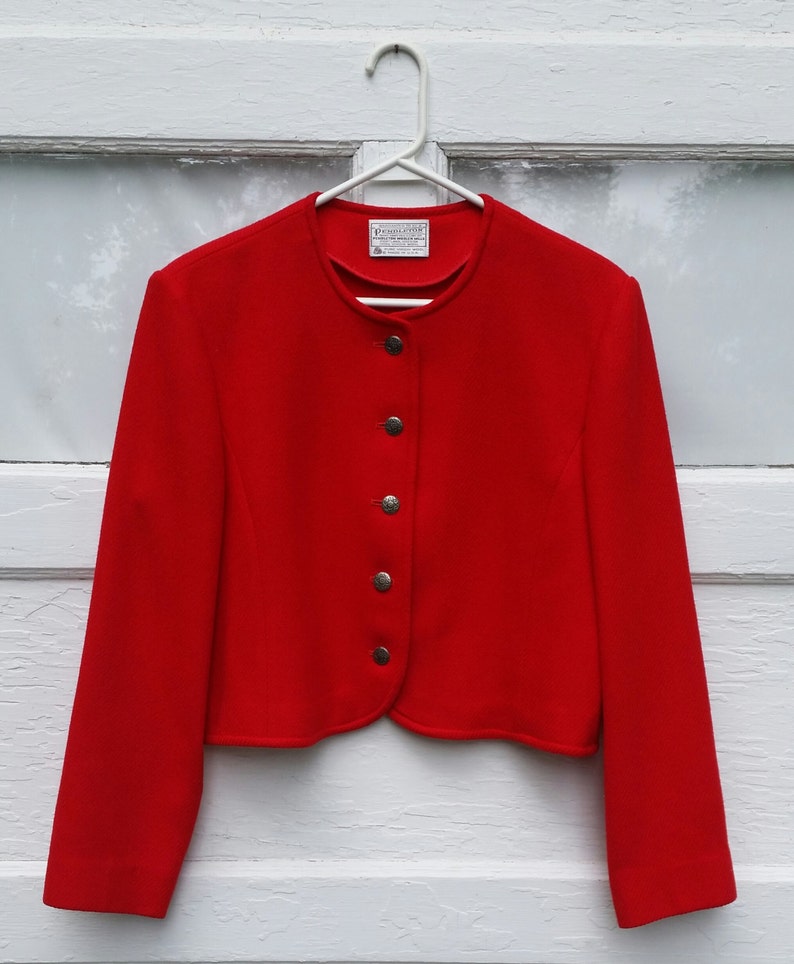 seventies Pendleton red wool fitted blazer suit coat vintage jacket