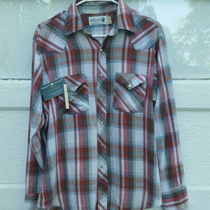 1970s men's shirt vintage seventies plaid flannel button snap cowboy shirt image 5