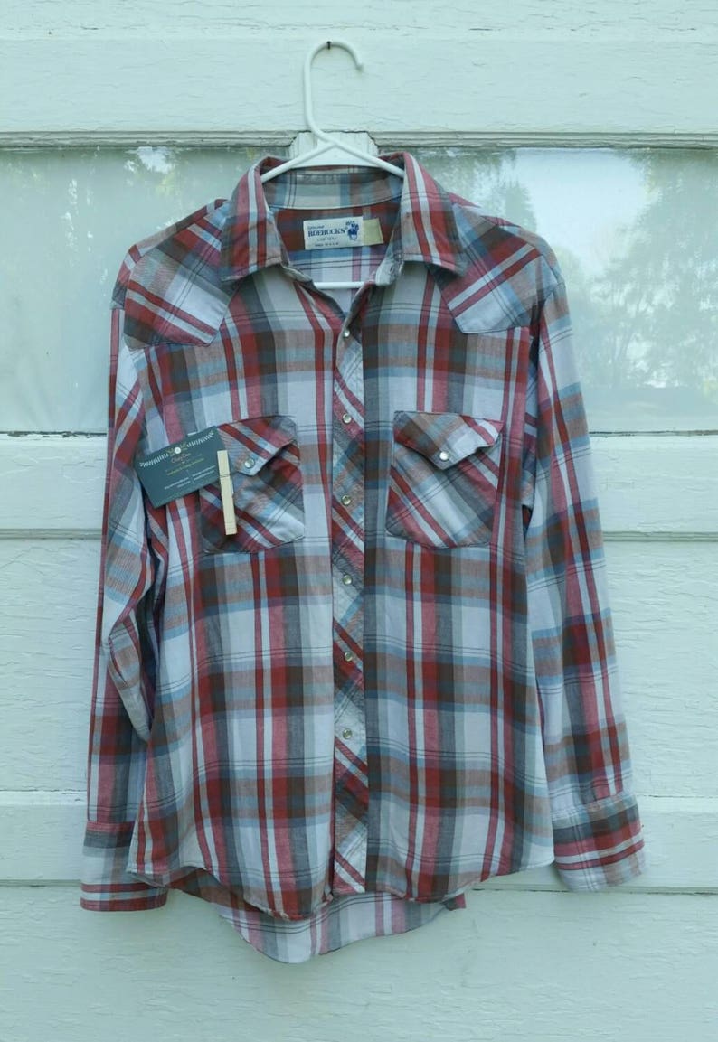 1970s men's shirt vintage seventies plaid flannel button snap cowboy shirt image 5