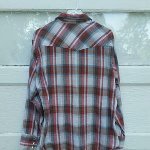 1970s men's shirt vintage seventies plaid flannel button snap cowboy shirt image 4