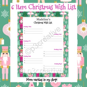6 Item Christmas Wishlist Printable
