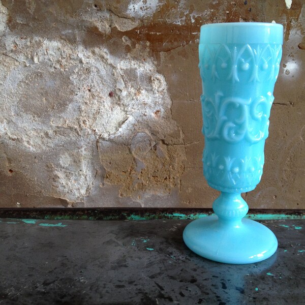 Vintage Blue Milk Glass Vase