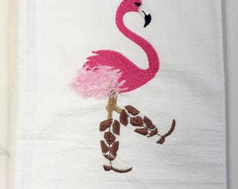 Cowboy Fluffy Flamingo Embroidered - Tea Towel
