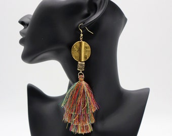 Multi Color Tassel Earrings with gold charms & beads