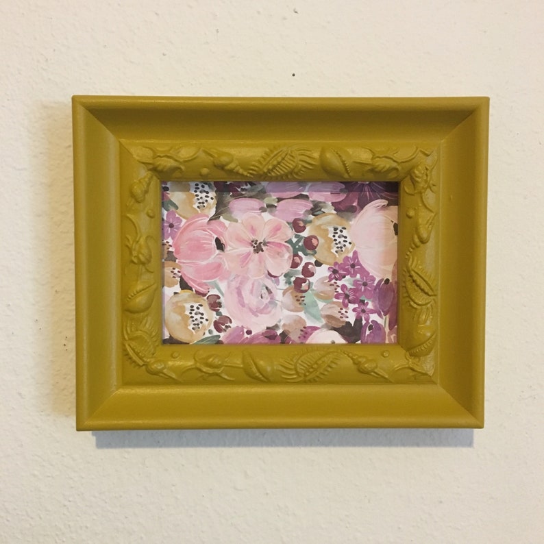 Picture Frame Upcycled Handpainted Mustard Yellow 5x7 Photo Image 0