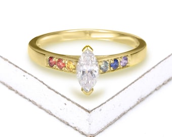 Same Sex Wedding Marquise Cut Dainty Cz Ring Lesbian Ring Etsy