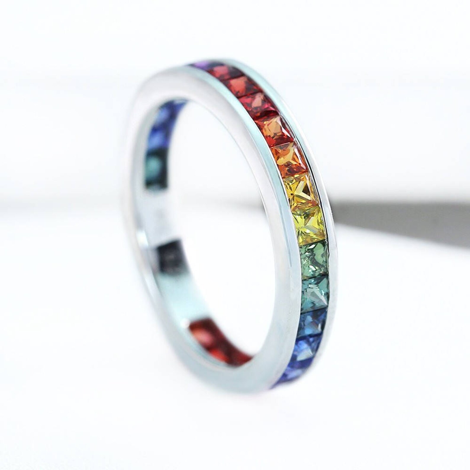 Download Gay & Lesbian love Rainbow Sapphire Channel set ring 2.5 ...