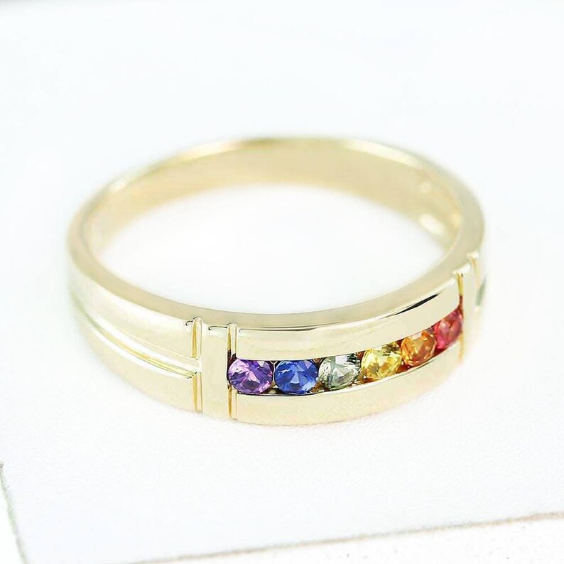 Gay Engagement Ring in 14K Gold Natural Sapphire Ring Unique Etsy