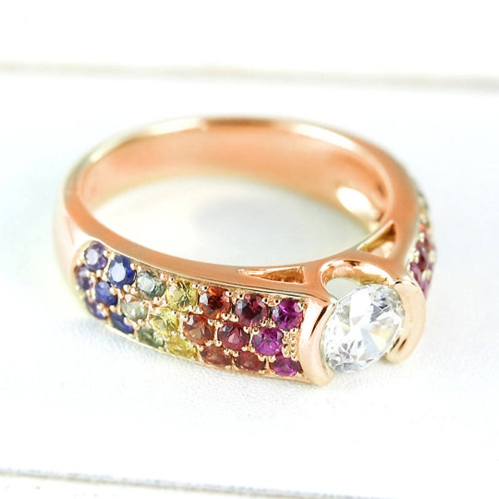Same Sex Diamond Engagement Ring Wedding Band 14k Rose Gold Etsy