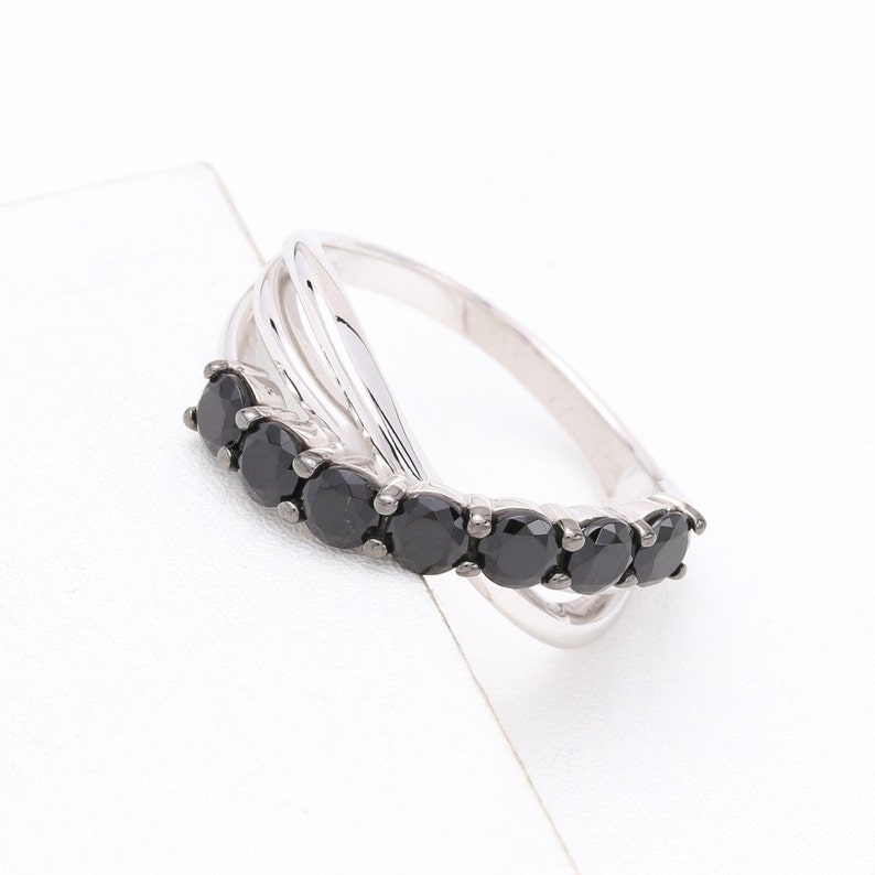 LGBT Engagement Ring Wedding Band Seattle at Night Ring in 925 Sterling Silver R2057-925-Blk Unisex Unique Natural Gemstone SKU