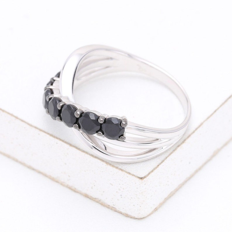 LGBT Engagement Ring Wedding Band Seattle at Night Ring in 925 Sterling Silver R2057-925-Blk Unisex Unique Natural Gemstone SKU