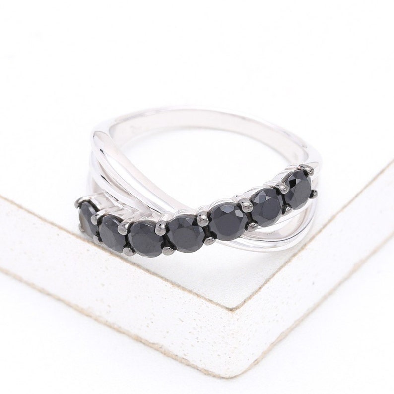 LGBT Engagement Ring Wedding Band Seattle at Night Ring in 925 Sterling Silver R2057-925-Blk Unisex Unique Natural Gemstone SKU
