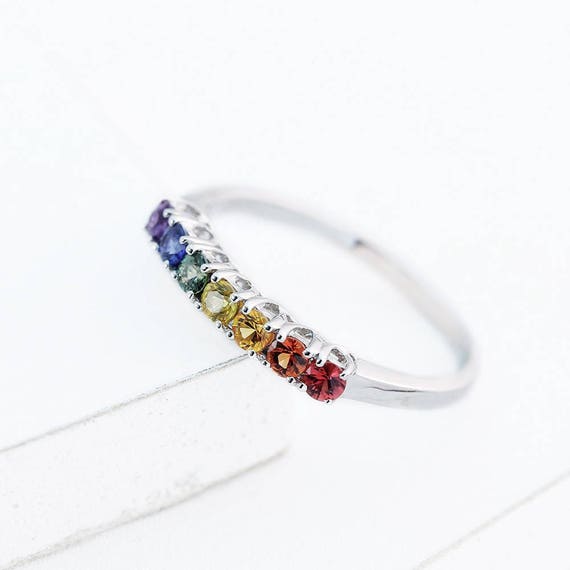 R1918-925 Sterling Silver Ring Rainbow Sapphire 2.5mm SKU