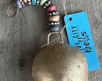 Handmade Mongolian Bell with Clay and Batik Bone Beads