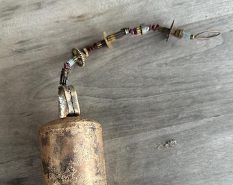 Steampunk Artisan Bell, Hardware Gears, Ruby Chips, Rustic Home Decor