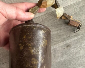 Antique Indian Bell, Tiger Eye Quartz Nuggets, Folk Art Chimes