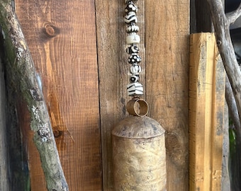Batik Bone Bead Bell, Rustic Gold, African Decor, Garden Chimes