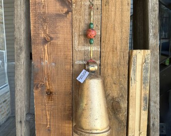 Artisan Gold Finish Bell, Ceramic Focal Bead, Rustic Chimes