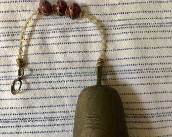 Vintage Brass Bell, Cone Shape Bell, Fancy Czech Glass Beads, Chinese Glass Beads, Vintage India Bell, Red Black Ivory Formal Gift Feng Shui