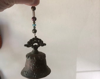 Vintage Brass Bell, Victorian Style Bell, Fancy Czech Glass Beads Shabby Chic Vintage India Bell Glass Beads, Grandma's Bell, Victorian Gift