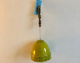 Hanging Ceramic Bell, Ukraine Craft, Pottery Bell, Handmade Clay Beads From Togo, Lime Green Ceramic Bell, Feng Shui Garden, Ukrainian Bell