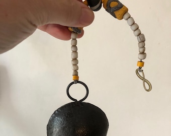 Artisan Black Fair Trade Bell, Vintage Venetian Glass Beads