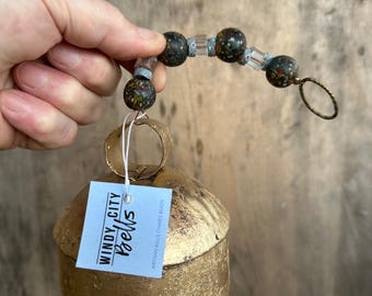Rustic Gold Bell, Vintage Nepal Speckled Glass Beads, Boho Decor