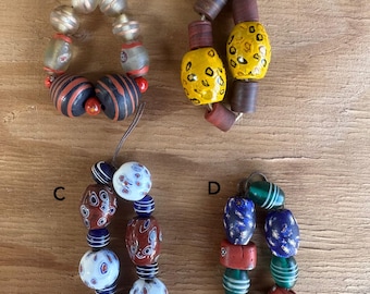 Mixed Glass Bead Lot, Vintage Millefiori Lampwork Beads, Nepal Indonesia