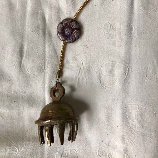 Vintage Brass Bell, Victorian Style Bell, Brass Elephant bell, Claw Bell,  Shabby Chic Vintage India Bell Brass, Lavender Gold Flower Bell