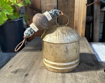 Rustic Garden Bell, Nigerian Clay Bead, Shark Vertebra, Millefiori Glass Beads