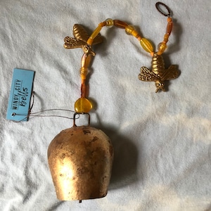 Rustic Bell, Bee Decor, Bee Bell, Bumble Bee, Honey Bee, Honey Yellow Orange Brown, Bee Motif, Gold Bell, Feng Shui Altar Bell, Garden Bell