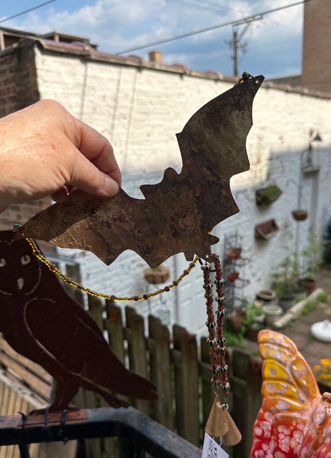 Rusty Metal Bat Chimes, Beaded Garden Decor, Porch Bells - Etsy