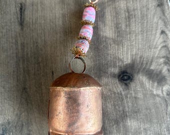 Copper Bell, Polymer Clay Beads, Gold Sputnik Charms, Garden Chime