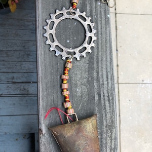 Rusty Vintage Bell, Rusty Bell, Vintage Cow Bell, Beaded String Bell, Hanging Bell, Old Bell, Altar Bell ,Feng Shui Ceramic Beads Nepal