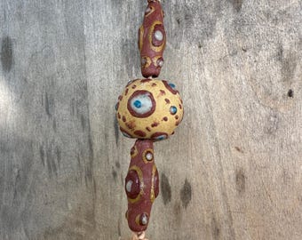 Rustic Artisan Bell, Afghanistan Handmade Clay Beads, Warm Colors