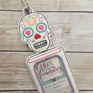 ITH Sugar Skull ID/tarjeta de equipaje Holder - 5 x 7 - Diseño de bordado - Diseño de bordado DIGITAL