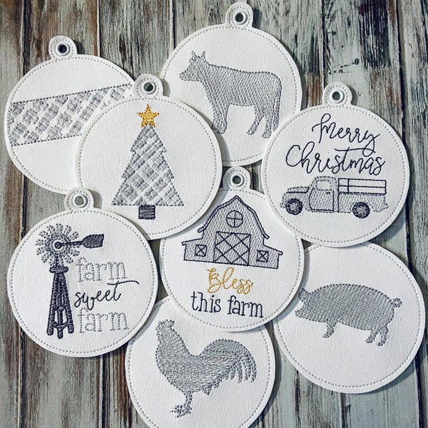 ITH Farmhouse Christmas Ornament Set - Embroidery Design - DIGITAL Embroidery DESIGN