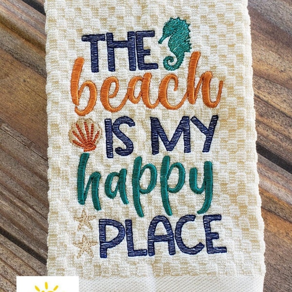 The Beach is my Happy Place - 2 sizes included- Embroidery Design - DIGITAL Embroidery DESIGN