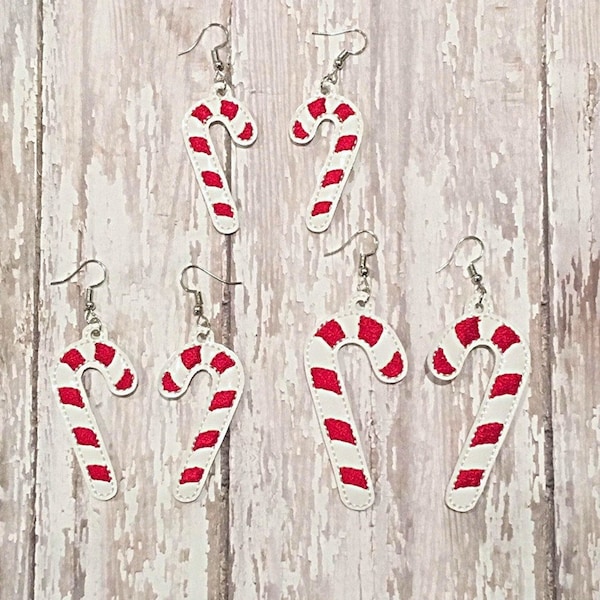 ITH Candy Cane Earrings-  3 Sizes - 4x4 and 5x7 included- Embroidery Design - DIGITAL Embroidery DESIGN